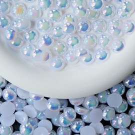 400PCS 10MM Flatback Half Round Pearls for Crafting, White AB Imitation Pearls Beads for Crafts, Nail Face Art, DIY Projects, Mugs Tumbler, Shoes, Clothes, Bottles, Wedding Decoration