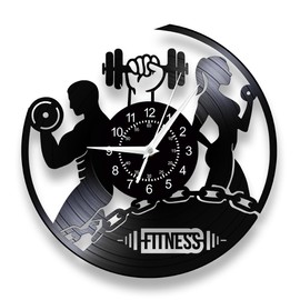 TIMEGLOW Gym Clock Wall Decor, 12 Inch Vinyl Record Wall Clock Battery Operated, Silent Quartz Non Ticking Modern Decorative Analog Wall Clock Watch for Fitness Room Fitness Center Bodybuilder Gifts