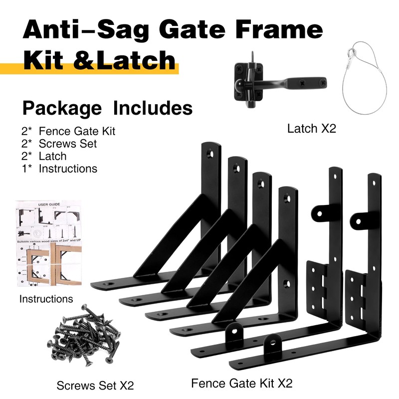 Anti Sag Gate Kit, 2 Set Gate Corner Brace Bracket,Heavy