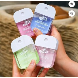 Wish Hand Sanitizer Spary Travel Size Spray 4-Piece 1.2 FL OZ (35ML) Each, Cherry POP, Purple Rain, Fruit Punch, Peachy Necter Hydrating and Moisturizing,(4 pack)