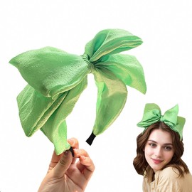 XXFBJNMD Women's Simple Double Layers Big Bow Hair Bands Pure Color Versatile Non-slip High Elasticity Knotting Headbands Suitable for Women and Girls to Wear When Going Out(Green)