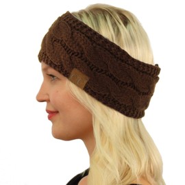 Winter CC Confetti Warm Fuzzy Fleece Lined Thick Knit Headband Headwrap Hat Cap (Solid Brown)