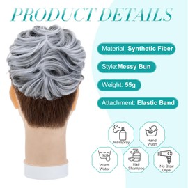 S-noilite Hair Pieces for Women Hair Scrunchies Thick Messy Bun Hair Bun Updo Chignons Ponytail Extenions - Dark Grey