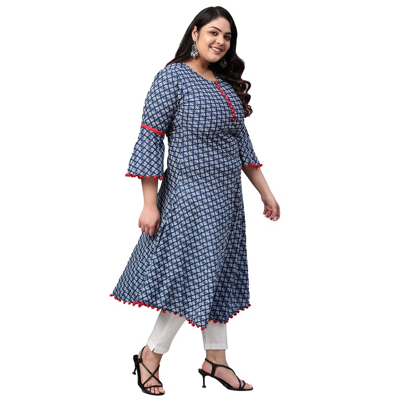Yash Gallery Kurtis de algodón Cambric estampado acampanado, para mujer,