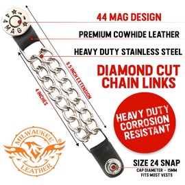 Milwaukee Leather 44-Magnum Dial Vest Extender Double Chrome Chains Genuine Leather 6.5" Extension 4-PCS MLA6002SET - 4 Inch