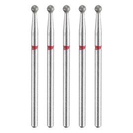 HARFINGTON 5pcs 200-230 Grits Diamond Grinding Bit 2.5mm Ball Head 2.35mm Shank 2.5mm Length Stone Sanding Drill Bits Rotary Tool for Ceramic Glass Nails Grinding Polishing, Red