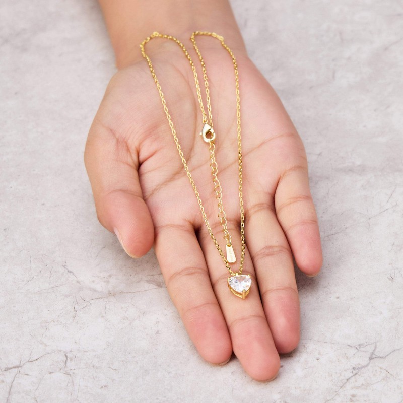 Philip Jones Gold Plated Heart Solitaire Necklace Created with Zircondia®