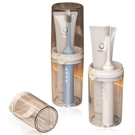 Toothbrush Holder Travel, Covered Toothbrush Toothpaste Case for Traveling Camping Business Trip, Portable Toothbrush and Toothpaste Storage Container for Bathroom School, Half-Clear (White)