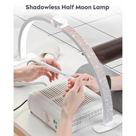 UBeesize Nail Light for Desk, Foldable Half Moon Light for Nail Desk with Phone Holder, 29in Desk Lamp for Nail Tech/Beauty/Eyelashes/Tattoos/Crafts/Salon, Dimmable Arch Light with Crystal Diamond