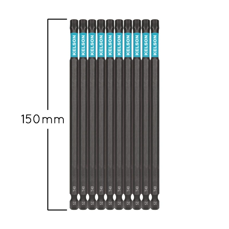 KELSON 10 x T40 Torx-Schraubendreher-Bits mit Aufbewahrungskoffer, 150 mm, universal,