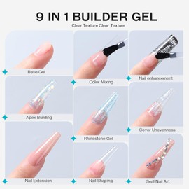 Glamonade Clear Builder Gel for Nails: 9 in 1 U V LED Lamp Cured Color Builder Nail Gel Strengthener Thickening Extension Sculpting Rhinestone Nail Glue Gel for Home Salon