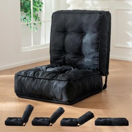 YOSHOOT Oversized Floor Chair with Back Support, Gaming Floor Seating, Adjustable Floor Sofa, Meditation Chair with Tufted Cushion, for Reading Meditating Sleeping, Black