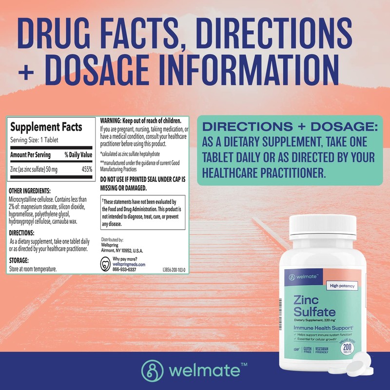 WELMATE Zinc Sulfate 220mg | Dietary Supplement | Immune Health