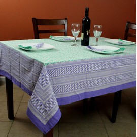 India Arts French Country Geometric Print Tablecloth Square Cotton Table Linen Beach Sheet Beach Throw (Purple Green, Square 72 x 72 inches)