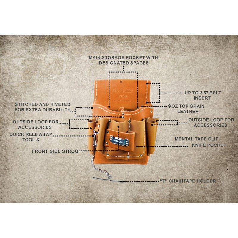 DURACUIR Construction Electrician Leather Tool Pouch Bag Klein Carpenter