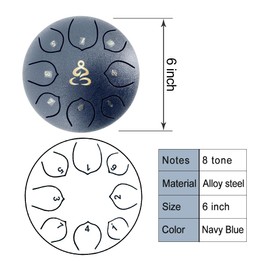 YoungMonic Steel Tongue Drum 6 Inches 8 Notes C Major Steel Drums Rain Chimes for Outside Percussion Instrument with Drum Mallets and Carry Bag