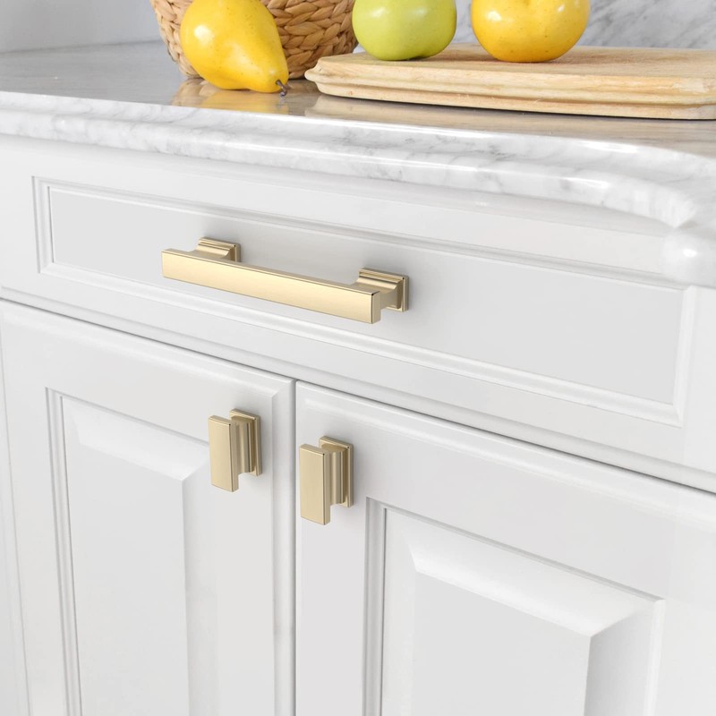 Amerdeco 10 Pack Brushed Brass Cabinet Pulls 3-3/4 Inch(96mm) Hole