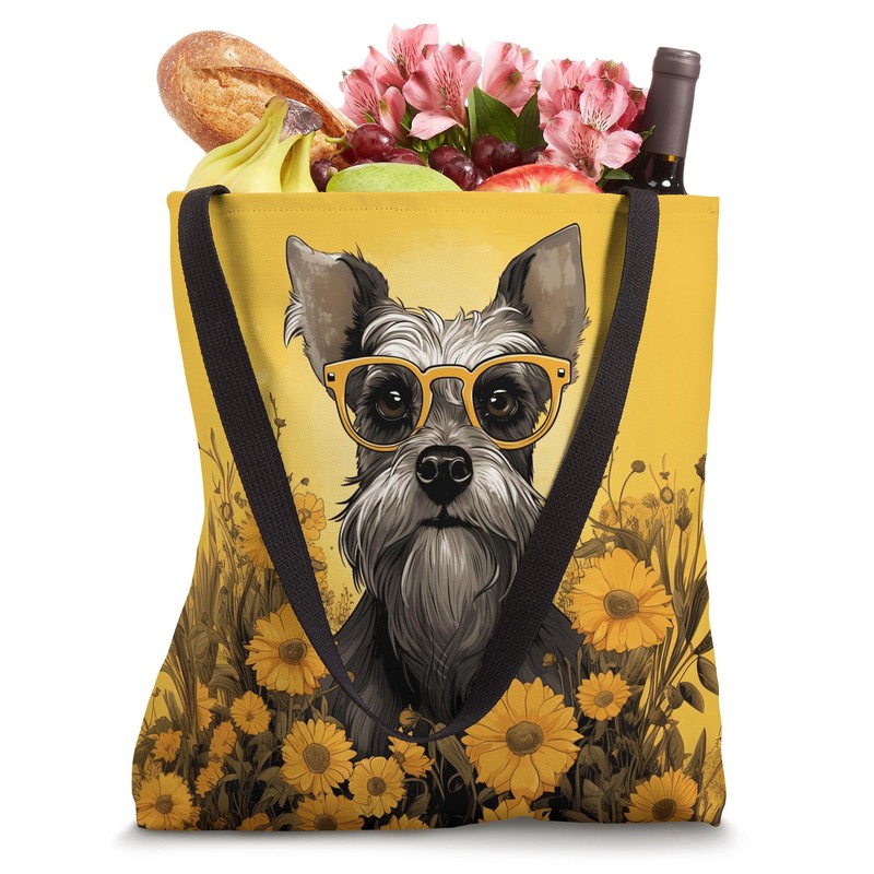 Cute Miniature Schnauzer Vintage Glasses Rustic Sunflower Tote Bag