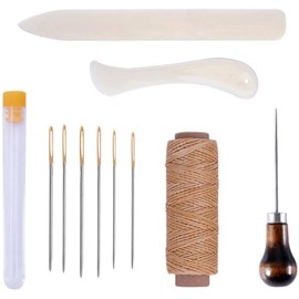 11 Pieces Bookbinding Kit Starter Tools Set Bone Folder Paper Creaser, Waxed Thread, Awl, Large-Eye Needles for DIY Bookbinding Crafts and Sewing Supplies