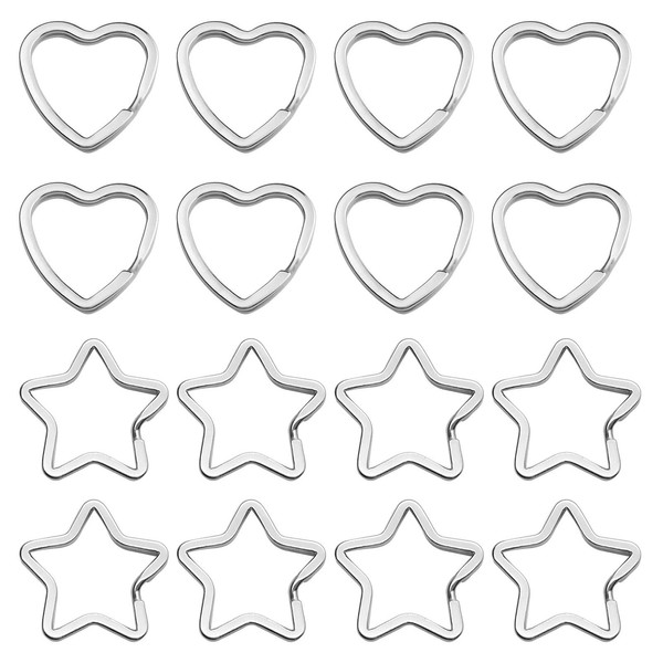 50pcs Star Shaped Split Key Rings for Craft,Heart Shaped Key