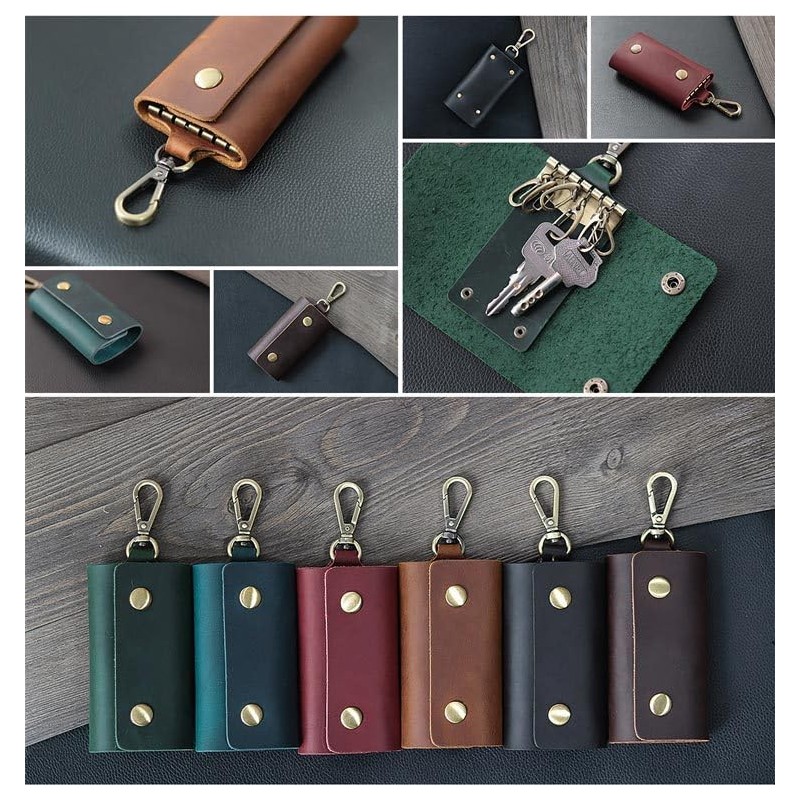 KOYOKOMA Genuine Leather Key Case, 6 Layers, Cowhide Leather, Carabiner,