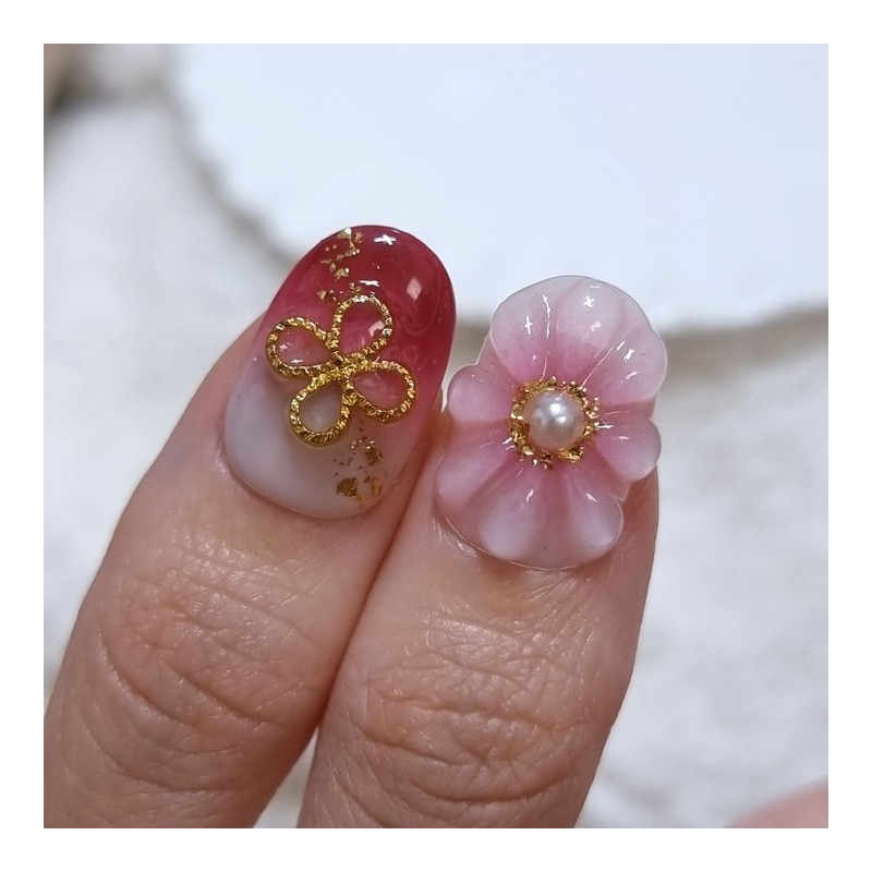 New Year's Honghwa Handmade Nail Tips - Stiletto / 신년홍화