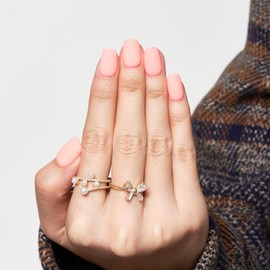 WOOYAS Press On Nails Short, Neon Bright Pink Square Fake Nails for Women - Matte Solid Color Glue On, Natural Gel Stick On, 24Pcs Strong False Kit for Easy Salon Manicure