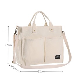 GloriaNguyen Women's Canvas Shoulder Bag with Zip Casual Beach Bag Shopper Tote Handbag Fabric Bag Everyday Bags for Work, Travel, Shopping, White
