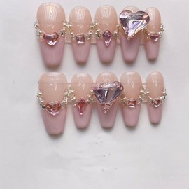 Magrace Handmade Press on Nails Medium Blue Fake Nails Long Coffin Stick on Nails for Womrn Gel UV Finish Handmade Nail Art with Design 10 pcs