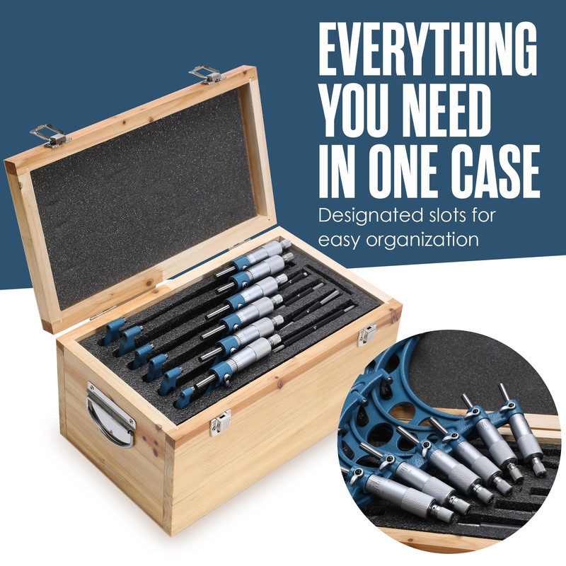 Micrometer, Outside Micrometer Set, Measuring Tool, 6 Pack & Accessories,