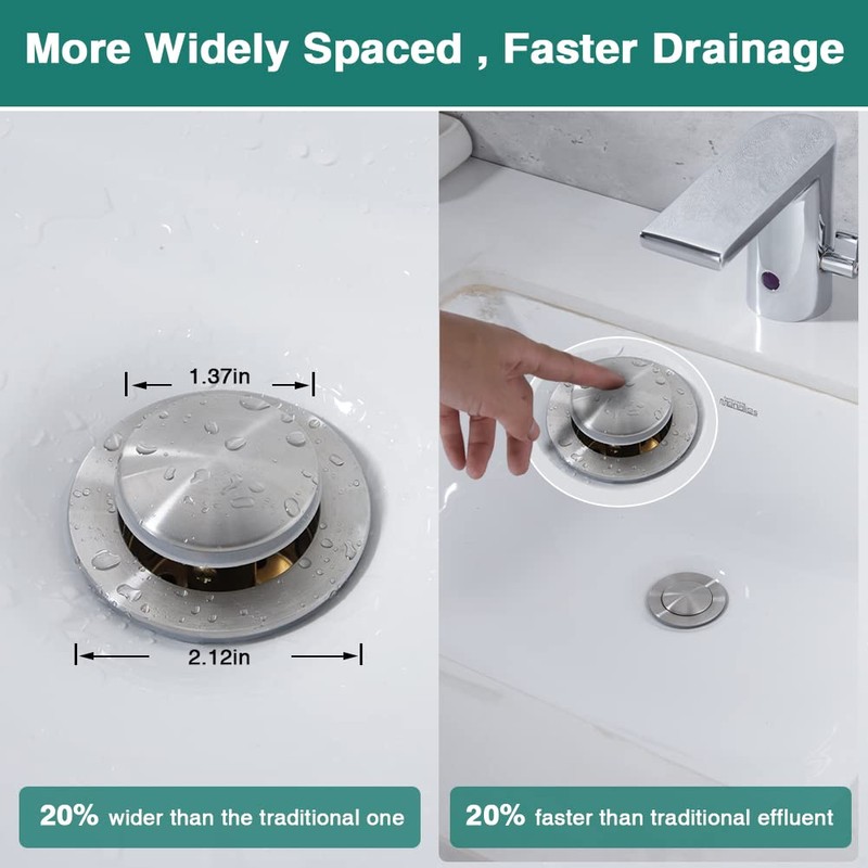 Pop Up Drain Stopper with Overflow for Bathroom Sink, Brushed