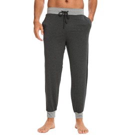 GYS Bamboo Viscose Men's Pajama Pants Soft Joggers PJ Bottoms with Pockets and Drawstring, Black Melange, Large