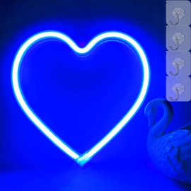 VIFULIN Heart Shaped Lights Blue Heart Neon Light Valentine Heart Lights, Heart Lights Plug in Valentines Led Lights, Hanging Heart Sign Heart Window Light, USB/Battery Operated Heart Lights(Blue)
