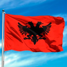 Albania Flag, Flag 90 cm x 150 cm, Large Flag with Pole Loop and Laces to Fasten, Light Flag, Flag for Sports, Football, Buildings (Albania 2pcs)