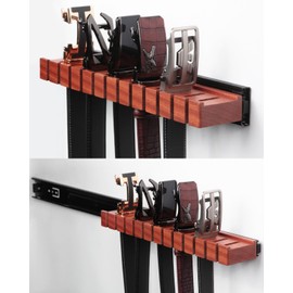 HeywoodCabin Premium Walnut Wood Belt Organizer with Sliding System - 12-Belt Heavy-Duty Belt Holder, Wall-Mounted Belt Hanger for Closet, Space Saving Storage & Elegant Father’s Day Gift