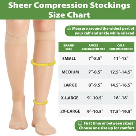 Sheer Compression Stockings for Women - Knee High 15-20 mmHg Support Hose Compression Socks for Improving Circulation, Leg Fatigue and Swelling, Nude, Medium