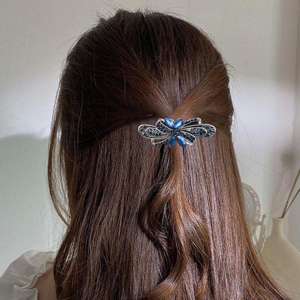 Aneneiceera Blue Crystal Molan Rhinestone Wedding Hair Clip Black