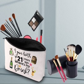 PWHAOO Vegas 21st Birthday Hangover Gift I Gave Birth 21 Years Ago Cosmetic Bag 21st Birthday Party Gift, gave birth 21 B