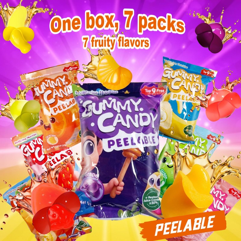 Wellspring Peelable Gummy Candies Individually Wrapped, 7 Friuts in 7