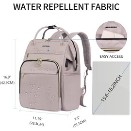 EMPSIGN 15.6 Inch Laptop Backpack for Women, Computer Travel Business Work Bag, Water Repellent College Casual Daypack with USB Port, Dusty Pink