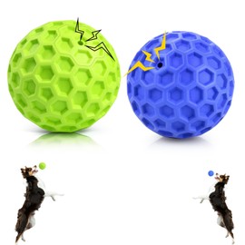 Velmoriah 2 PCS Indestructible Squeaky Dog Balls, Dog Chew Toys for Aggressive Chewers, Natural Rubber Interactive Dog Ball Toy for Large Dogs
