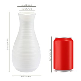 White Plastic Flower Vase, Ceramic-Look Decorative Vase for Flowers, Small and Cute for Home Living Room Dining Wedding Bouquet Decor (8 inches)