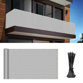INFRANGE Balcony Privacy Fence Screen 3' x 75' Mesh Windscreen Fencing Shield Cover Included Cable Ties for Deck Apartment Porch Backyard Patio Outdoor, Grey