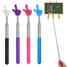 Telescopic Teachers Pointer - 4 Pcs Extendable Hand Pointer Stick, Mini Classroom Finger Pointers Stick for School and Teacher Supplies Interactive Learning Black Blue Pink Purple