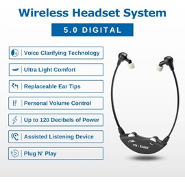 TV Ears Digital Wireless Headset System for Seniors – Personal Volume Control, TV Hearing Device, No Audio Delay, Plug-N-Play, Works with Most TV Brands, Ideal for Hearing Impaired – Model 11741