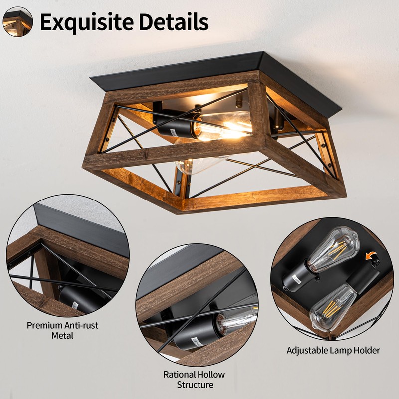 Rpzloila Farmhouse Ceiling Light, 2-Light Flush Mount Light Fixture with