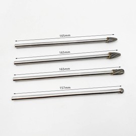 4 Pieces 6" Long Reach Double Cut Carbide Burr Set Tungsten Carbide Bit 1/4" Shank for DIY Woodworking Carving Drilling Engraving Metal Polishing