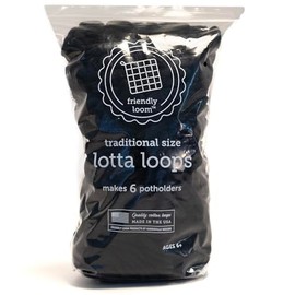Lotta Loops from Friendly Loom - Traditional size Black – enough Loops to Make 6 Potholders apprx 6" x 6"by Harrisville Designs Made in The USA