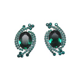 Faship Statement Emerald Color Green Crystal Floral Clip On Earrings - Green