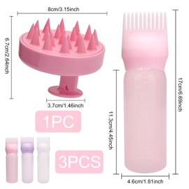Keratobleem Hair Oil Applicator Set, 3 Pieces Hair Dye Brush Bottle, 1 x Head Massage Brush, Hair Oil Applicator Bottle, Root Comb Applicator Bottle for Hair Oiling Hair Colourations